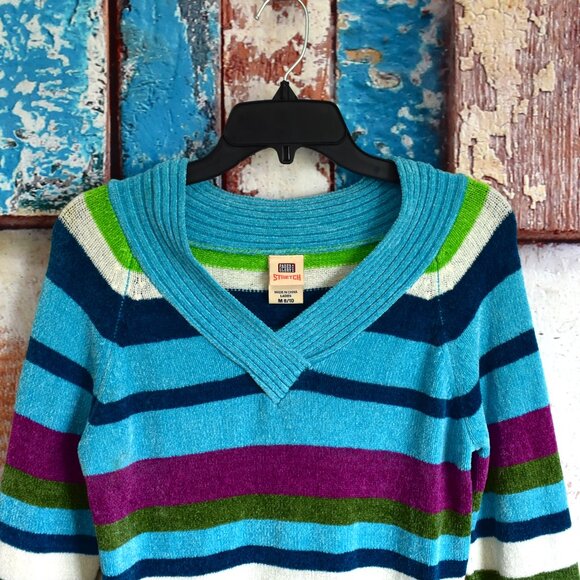 Women's Faded Glory Stretch Sweater V-Neck Striped MEDIUM Multicolor - Picture 2 of 12